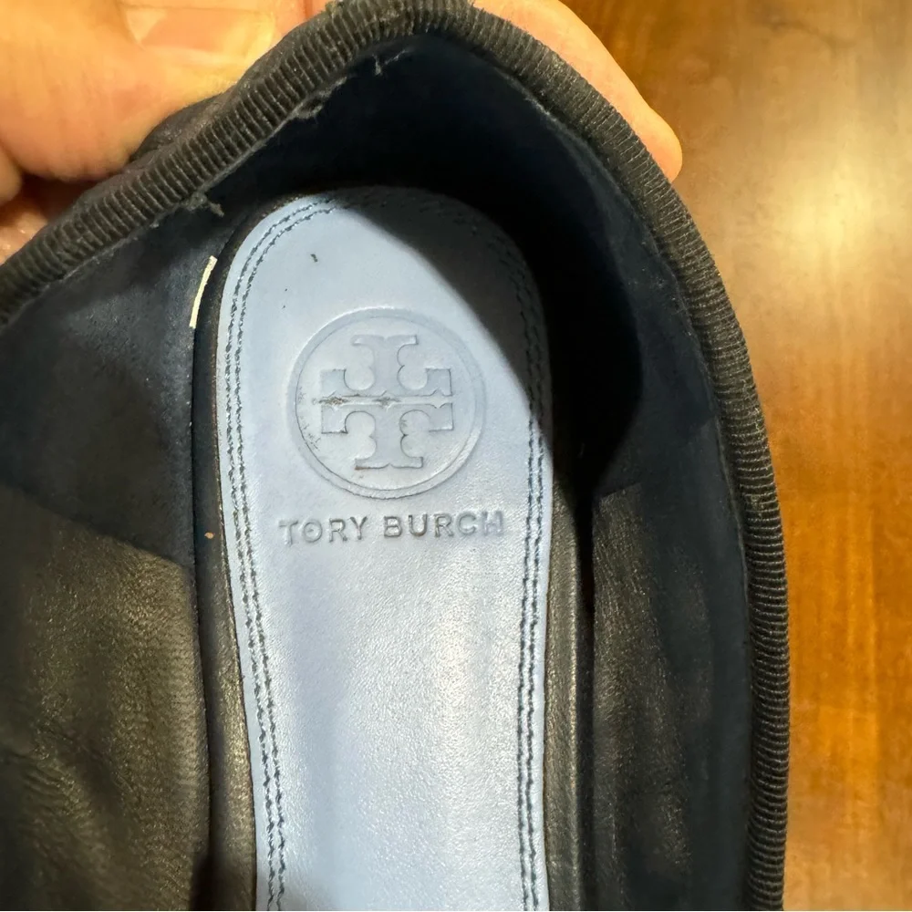 Tory Burch Marion Quilted Navy Blue Leather Bow Ballet‎ Flats Size 7